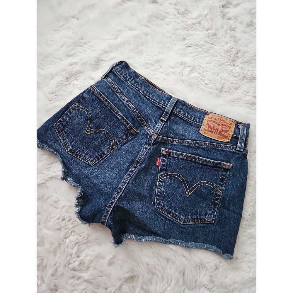 Levi's Wedgie High Rise Denim Shorts 28 Dark Wash Distressed Cutoff Button Fly‎